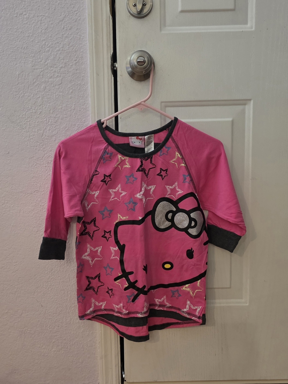 NWOT- Hello Kitty 10-12 Hot Pink Starry Graphic Tee with Black Trim
